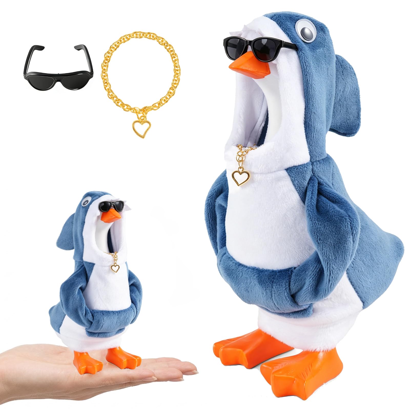 7inch Desk Goose Outfits, Desktop Goose Clothes With 1 Sunglasses & 1 Necklaces, Plush Hoodie Set For Magnetic Goose Statue