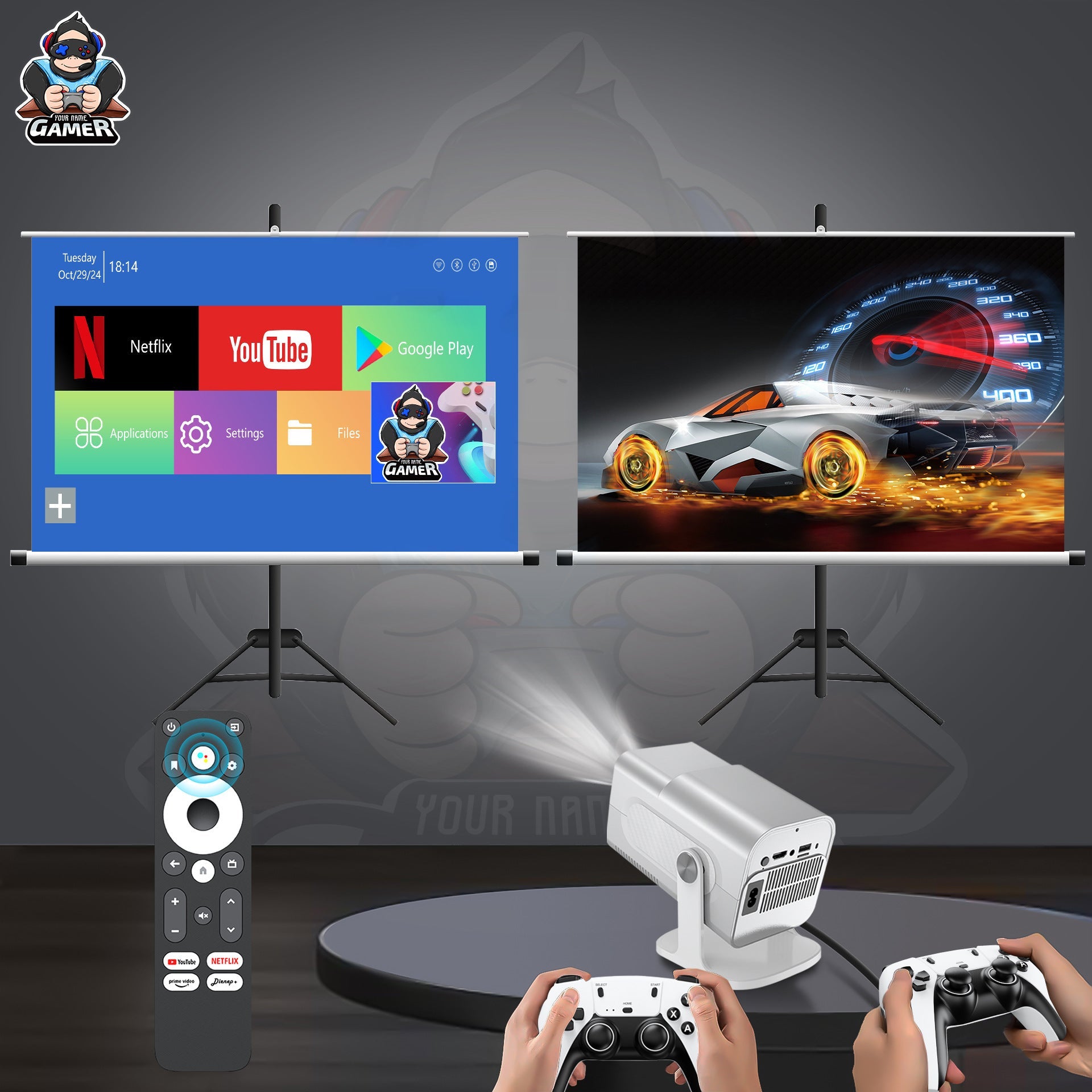 Mini Game Console Android WiFi Gamepad 4K HD Projector