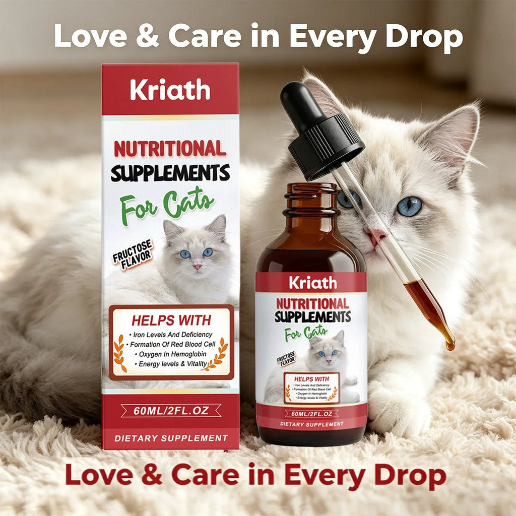 Kriath Cat Nutritional Supplement Drop Boost Energy Vitality & Red Blood Promote Healthy Growth Multivitamin Iron Support Liquid
